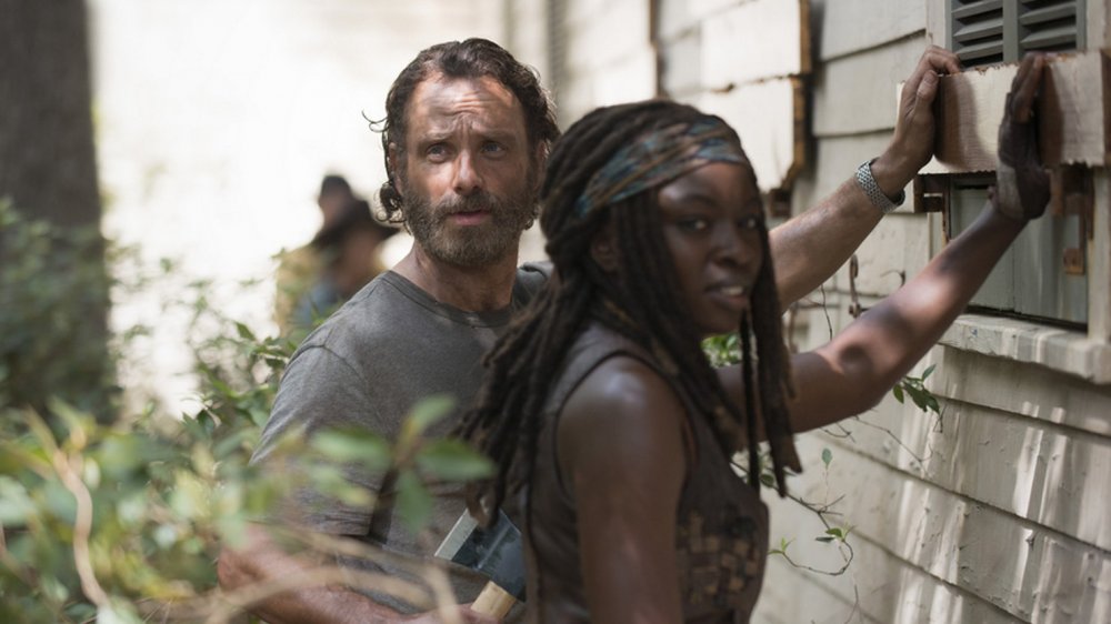 Danai Gurira as Michonne and Rick Grimes as Andrew Lincoln on The Walking Dead