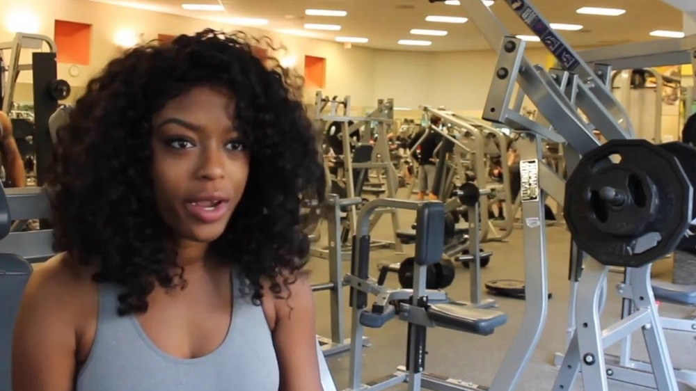 Javicia Leslie in gym near weight machine