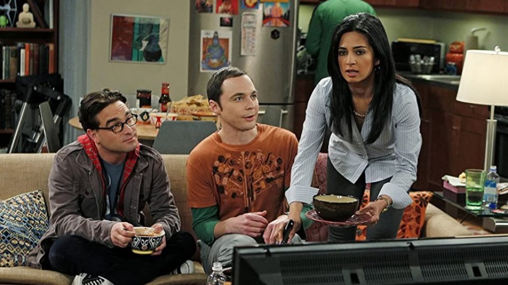 Priya with Leonard and Sheldon on The Big Bang Theory