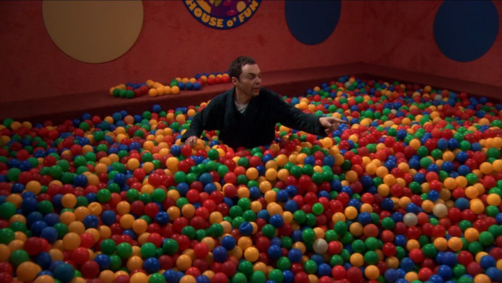 Sheldon in the ball pit on The Big Bang Theory
