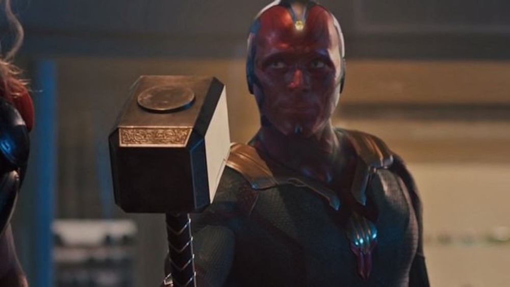 Vision holding Mjolnir in Avengers: Age of Ultron